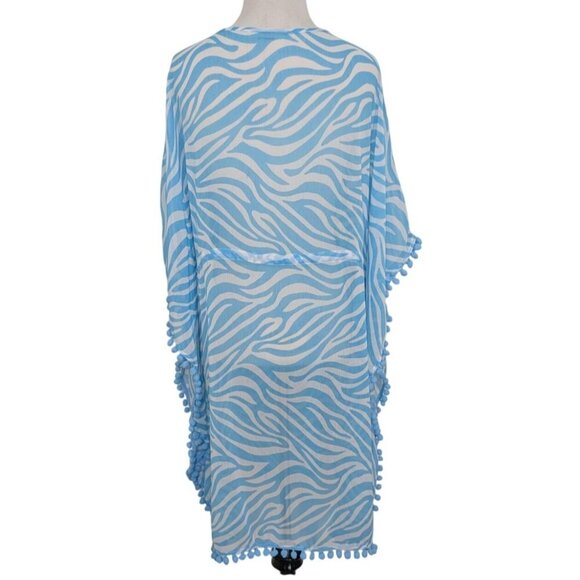 Bleu Rob Beattie Cover Up Womens Size Large Blue Zebra Print Lightweight Caftan - Picture 7 of 10